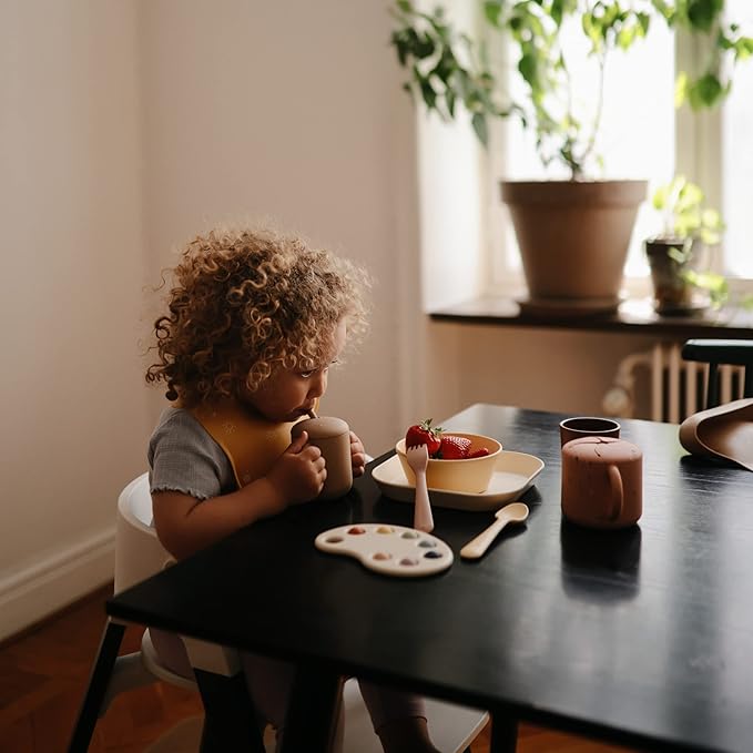 mushie Flatware Fork and Spoon Set for Toddlers | Made in Denmark (Daffodil)