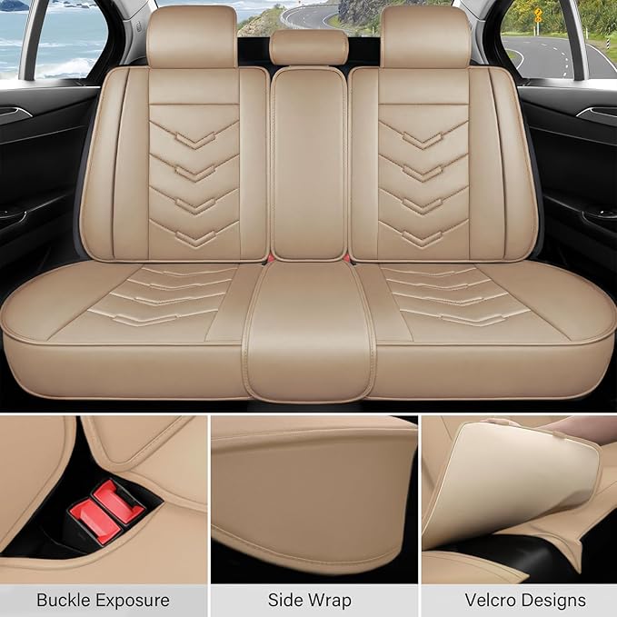 Leather Car Seat Covers Fit for LR Range Rover 2022-2025, 5 Seater Waterproof and Wear-Resistant Seat Cover Interior Accessories(Full Set with Pillow,Beige)