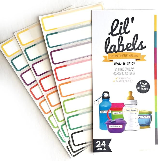 Bottle Labels, Food Pantry Label, Write-On, Self-Laminating, Waterproof Kids Name Labels for Baby Bottles for Daycare School, Dishwasher, Freezer, Kitchen Safe (Simply Colors - Rainbow Inspired)