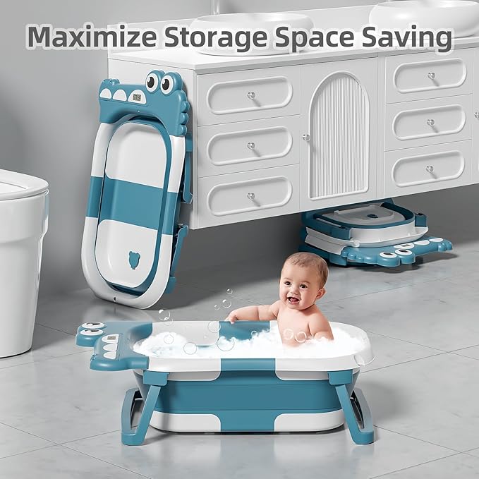TPN Collapsible Baby Bathtub, Baby Bath Tub with Soft Cushion & Real-Time Thermometer, Baby Bathtub Infant to Toddler Tub (0-36 Months), Portable Newborn Travel Bath tub