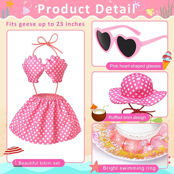 Summer Bikini Porch Goose Outfits, 23 Inch Hawaiian Goose Clothes for Cement Goose, Porch Goose Summer Outfit for Outdoor Garden Yard Decor