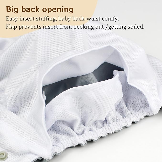 Mama Koala 3.0 Pocket Cloth Diapers for Babies with AWJ Lining, 6 Pack with 6 4-Layer Natural Cloth Diaper Inserts - Reusable and Washable Pocket Diapers (Black and White)