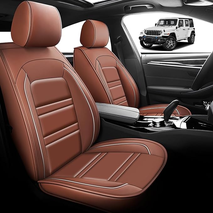 Seat Cover for JP Wrangler 2007-2025 | Car Seat Covers Front Seats, Waterproof Seat Protectors, Automotive Front Seat Covers (Front Seat, Coffee)