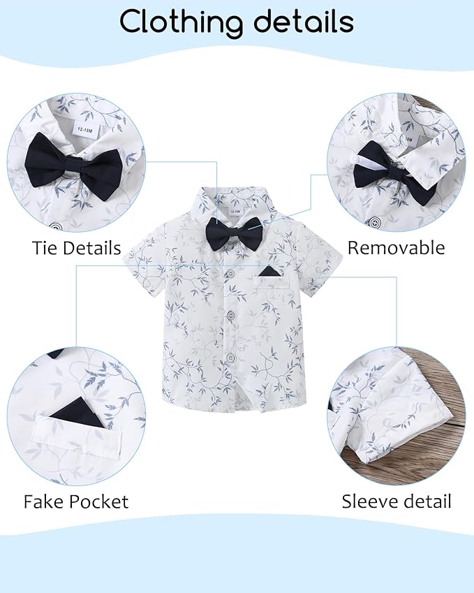 nilikastta Boy Suit Toddler Boy Outfit Boy Dress Shirt with Bowtie/Suspender Pants Gentleman Wedding Outfits 1-10 Years