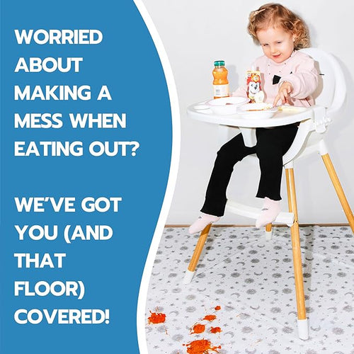 60 Pack Disposable Splat Mats by Eli with Love - Extra Large 49"x49" 100% Waterproof Baby Splat Mat for Under High Chair - Plastic Mat Liner for Floor - Protect from Spills (Moon & Stars, 60 Pack)