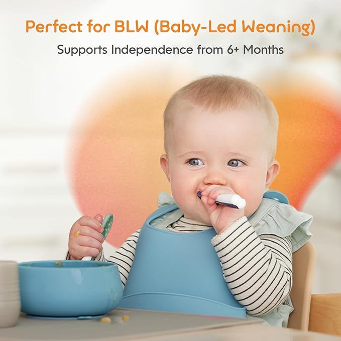 NumNum Baby Spoons Set, Baby Essentials Pre-Spoon GOOtensils for 6+ Months, First Stage Self-Feeding Spoons for Baby Led Weaning (BLW), Silicone Toddler Utensils, BPA-Free, 2 Pack Pink/Orange