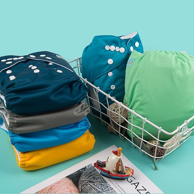 ALVA 6 Pack Cloth Diaper with 12 Inserts One Size Adjustable Washable Reusable Diaper Cover for Baby Girls and Boys