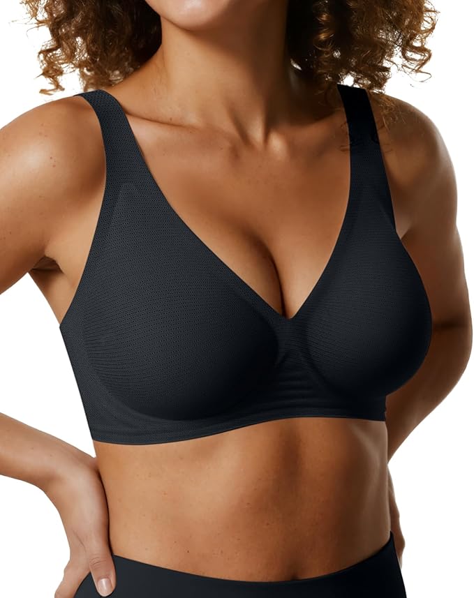 OEAK Womens Deep V Bras Wireless Comfortable Bra Supportive No Underwire Bras Tshirt Push Up Bralettes Plunge Seamless Bra
