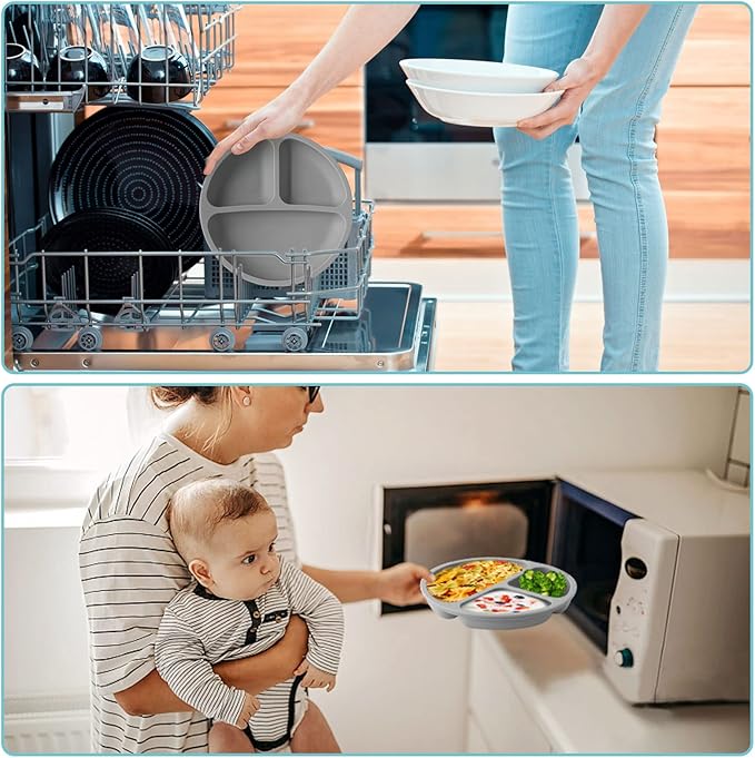 Silikong Silicone Suction Plate for Toddlers – Divided Baby Plate for Self Feeding – BLW Weaning Plate – BPA Free, Dishwasher & Microwave Safe – Baby Feeding Tray for Kids, Infants & Toddlers