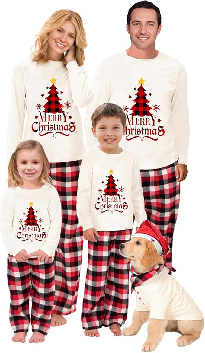 Awoscut Christmas Family Matching Pajamas Christmas Pjs Holiday Nightwear Sleepwear Sets Long Sleeve Pjs