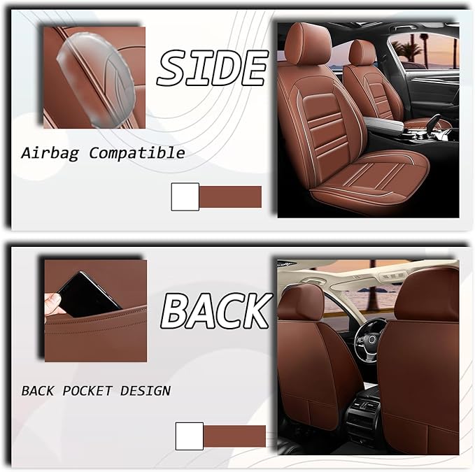 Seat Covers for kia sportage 2005-2025 | 5-Seats Leather Seat Covers, Easy to Install Automotive Seat Covers Full Set (Full Set, Coffee)