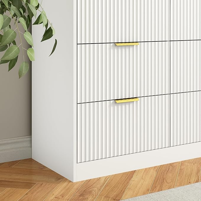 9 Drawer Dresser for Bedroom with Deep Drawers, 63" Wide Wood Dresser, Large Floor Chest of Drawers, Modern Long TV Stand, Storage Cabinet Side Table, White