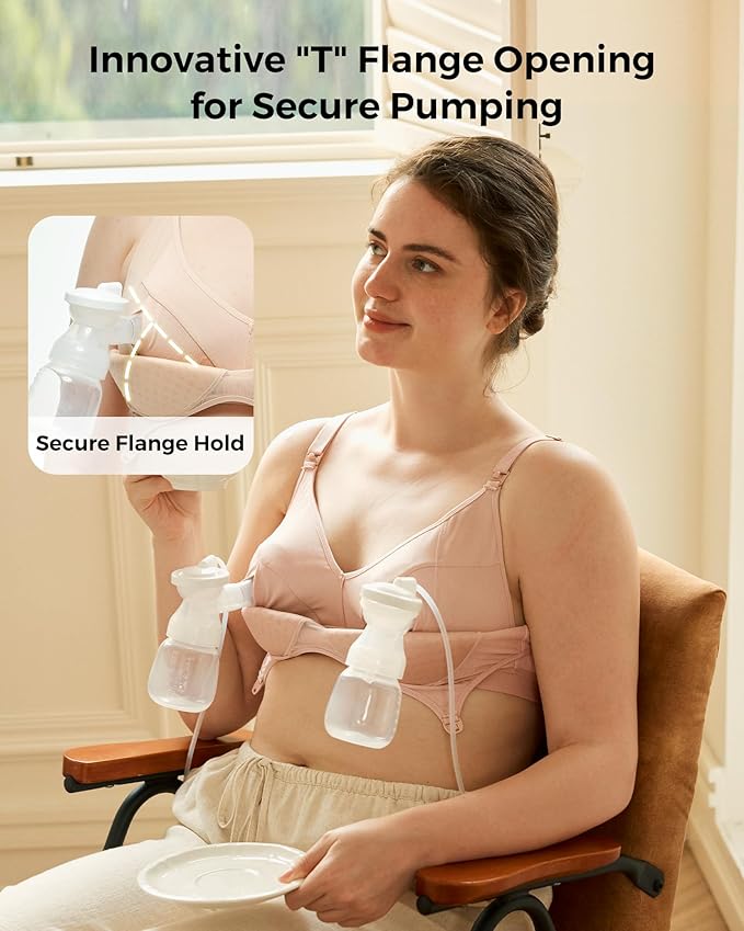 Momcozy Hands-Free Pumping Bra, Wireless & Seamless HF010 Breast Pump Bra, Breathable Tencel™ Fabric & Fully Fixed Cups