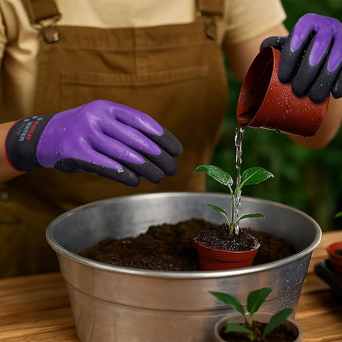 KAYGO Waterproof Work Gloves for Men and Women, Rubber Coated Non-slip Working Gloves for Garden, Outdoor Construction,KG150,Purple,S