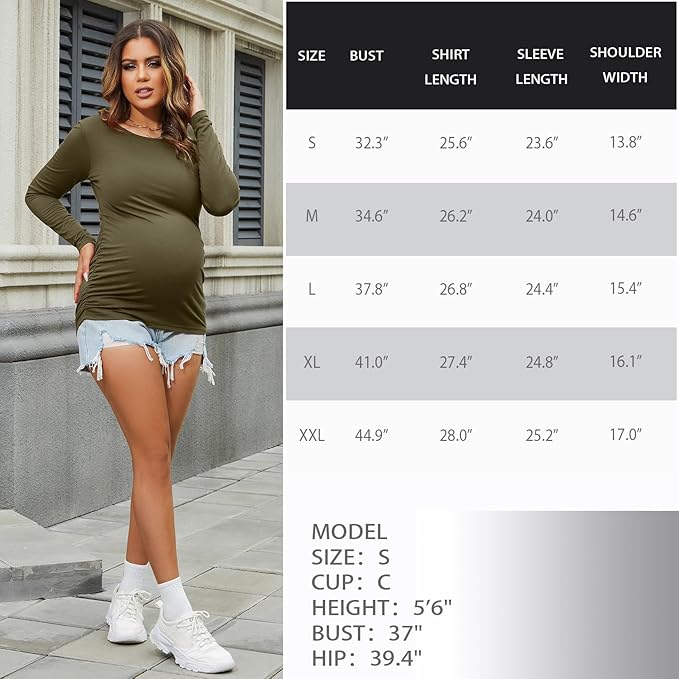 Bhome Women's Maternity Shirts 3 Packs Long Sleeve Pregnancy Tops Basic Side Ruched Tunic Blouse