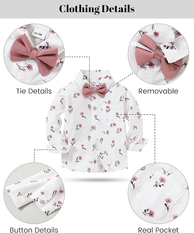nilikastta Boy Suit Toddler Boy Outfit Boy Dress Shirt with Bowtie/Suspender Pants Gentleman Wedding Outfits 1-10 Years