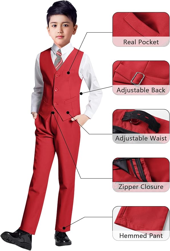 YuanLu Boys Suit for Kids Tuxedo Wedding Ring Bearer Outfit, 5 Piece Boy Slim Fit Formal Suits with Adjustable Waist