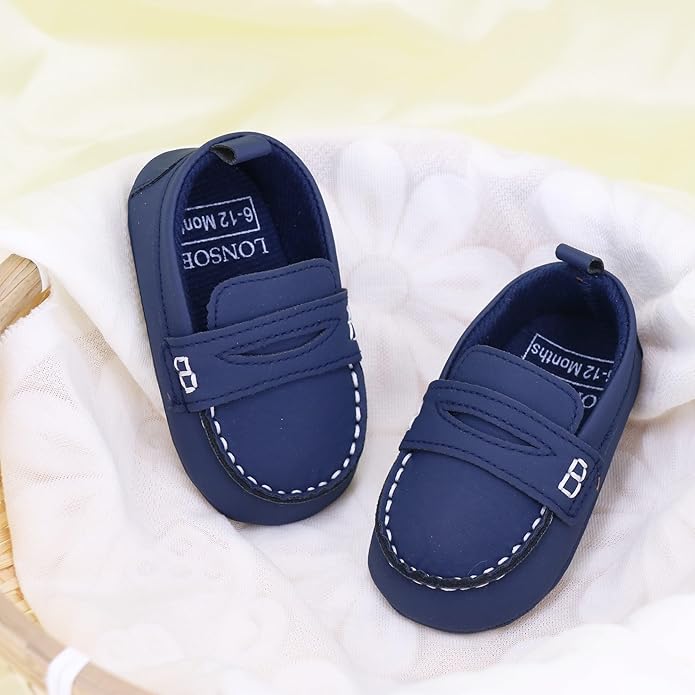 LONSOEN Baby Girls Boys Loafers Prewalker Dress Crib Shoes