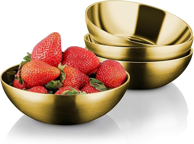 Stainless Steel Bowls for Kids, 18/8 Stainless Steel Toddler Bowl, BPA-Free, Durable & Easy Clean, 4 Pack - 14.5 oz Perfect for Baby Meals, Snacks, Serving and Travel & Home Use, Gold