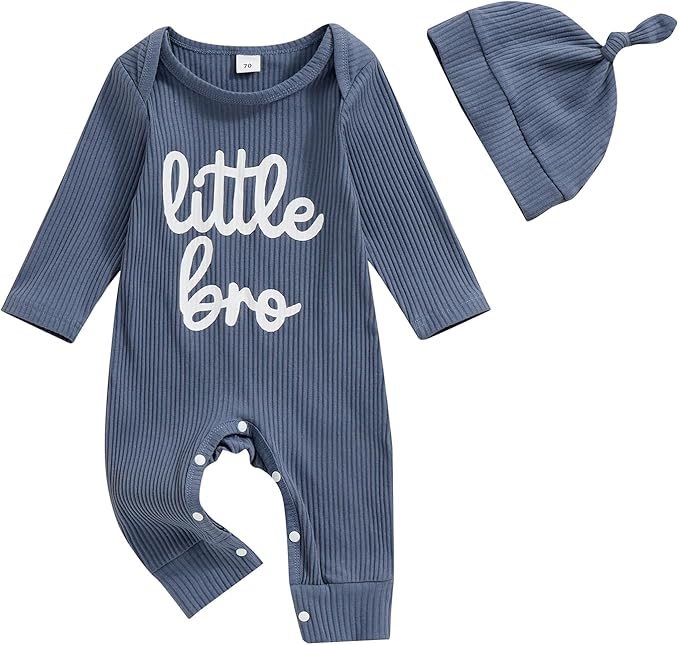 Fernvia Newborn Baby Boy Clothes Letters Print Bodysuit 3 6 9 12 18 Months Long Sleeve Jumpsuit with Hat 2PCS Outfits Set