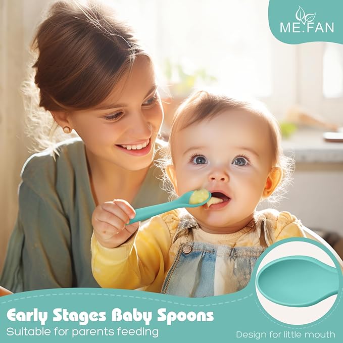 ME.FAN Silicone Baby Spoons - 6 Pack Feeding Spoon for First Stage Baby & Infant, Baby Utensils Soft Training Spoons - Morandi Color