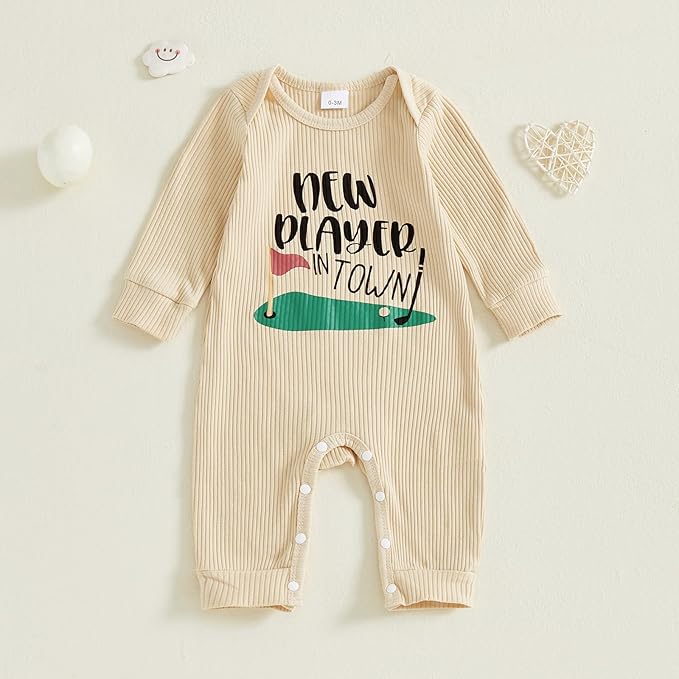 Fernvia Newborn Baby Boy Clothes Letters Print Bodysuit 3 6 9 12 18 Months Long Sleeve Jumpsuit with Hat 2PCS Outfits Set