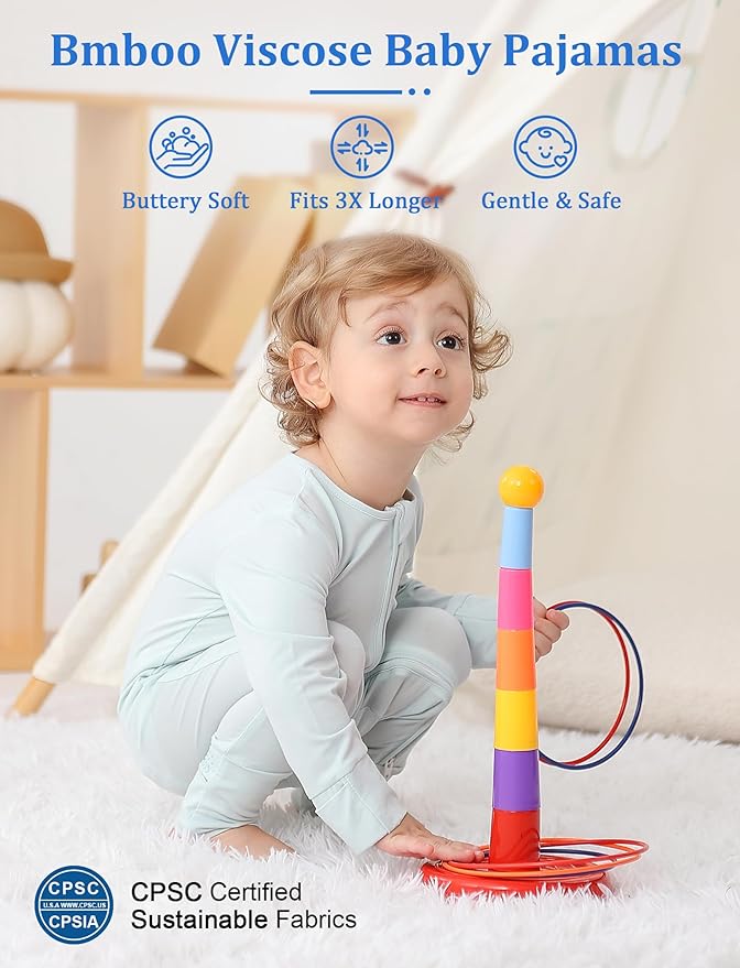 JunNeng Viscose from Bamboo Sleeper with Mittens, 2 Way Zipper Baby Boy Pajamas, Non Slip Sleep'N Play Romper