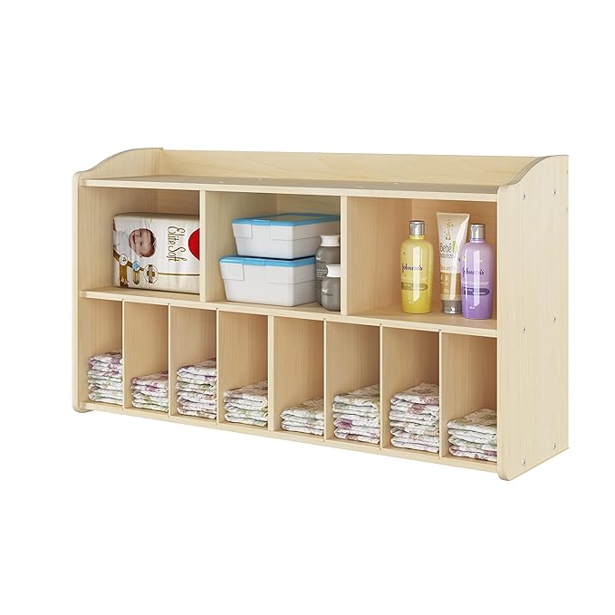 Foundations Wall-Mounted Diaper Organizer for Daycares, 3 Large & 8 Small Storage Compartments, Wood Construction, Maximum Durability