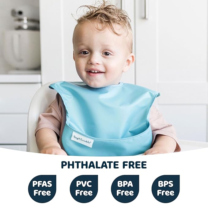 Tiny Twinkle Mess Proof Baby Bibs for Eating – Waterproof, Wipeable Toddler Bibs with Pocket – Baby Food Bibs for Girls & Boys(3 Pack,Slate, Olive)