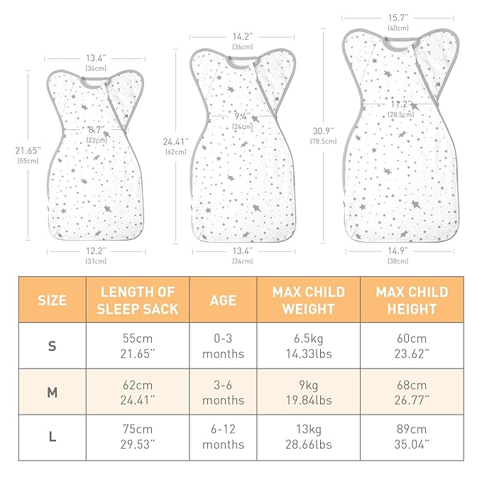 Baby Sleep Sack Swaddles for Newborn 0-3 Months, Arms Up Swaddle Blanket 2 Packs Cotton, Hands Up 3-Way Transitions to Arms-Free Wearable Sleeping Sack Bag for Boys Girls Snug Fit Calms Startle Reflex