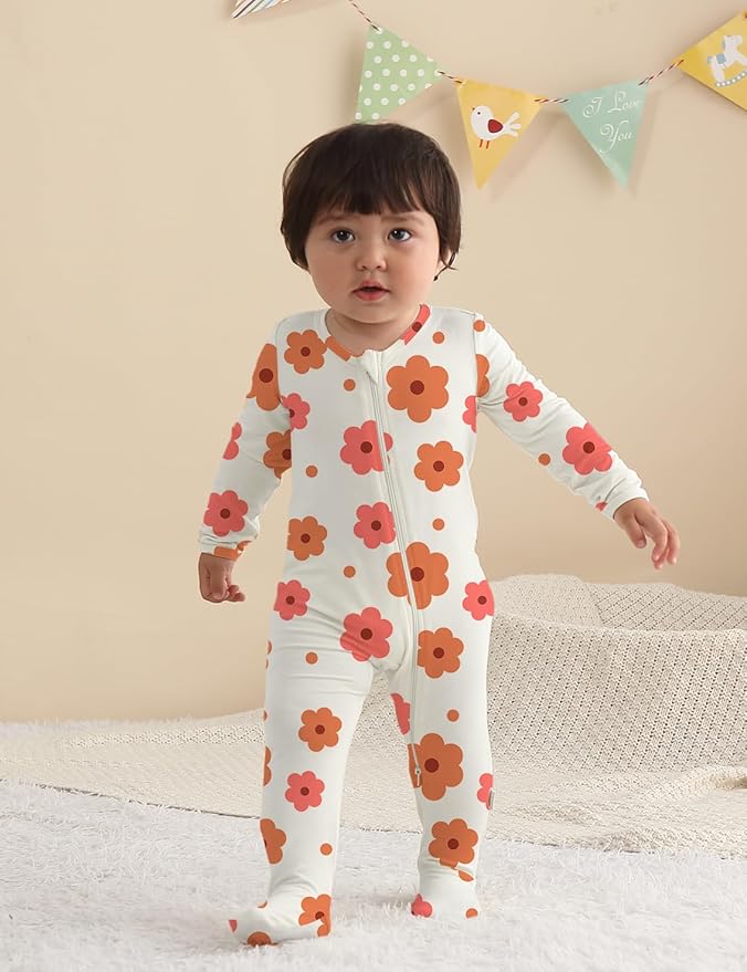 Jimonda Baby Girls Boys Footed Pajamas,Rayon From Bamboo,2 Way Zipper Long Sleeve Soft Sleeper Pjs,Infant Tie-dye Romper