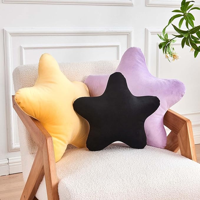 Black Star Throw Pillow, Cute Star Pillow Room Decor, Soft 14.9" Star Shaped Decorative Throw Pillow for Bedroom, Star Plush Floor Cushions Pillows