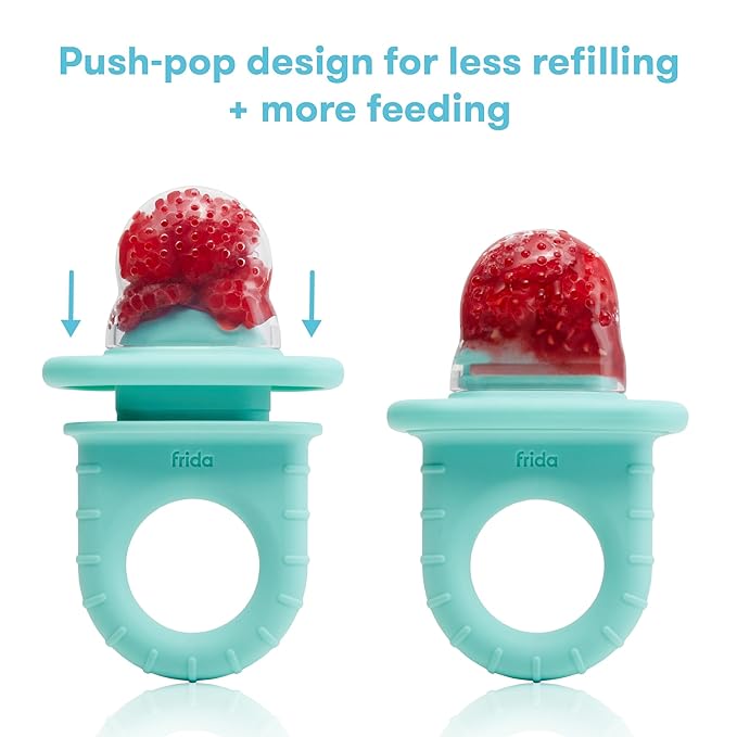 Frida Baby Push Pop Silicone Feeder, Baby Fruit Food Feeder to Safely Introduce New Foods, Fresh + Frozen, Breastmilk Popsicles, BPA Free, Dishwasher Safe | 3 Count, Teal