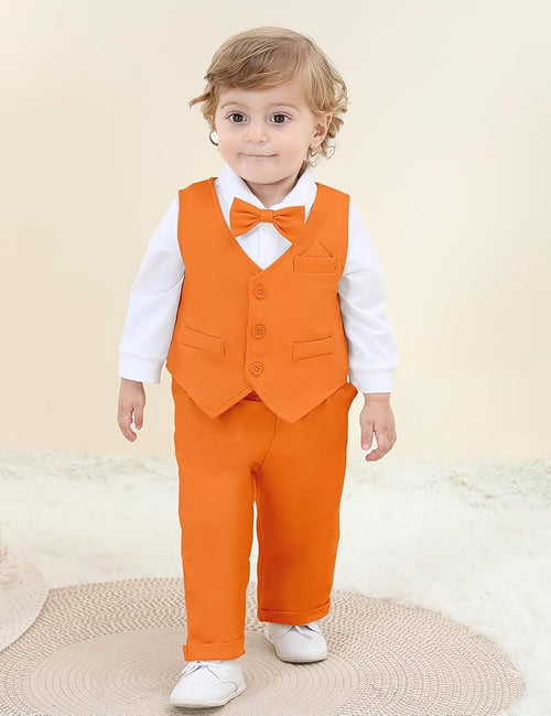 A&J DESIGN Baby Boy Suits Clothes Infant Toddler Formal Gentleman Outfits, Dress Shirt + Vest + Bow Tie + Pants Wedding Set