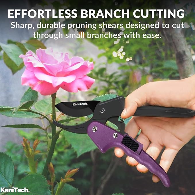 Pruning Shears for Gardening with Gloves - Heavy Duty Garden Shears, Aluminum Hand Pruners with TPR Grip Handle, 8 inch 3.55mm Thick Blade - for Branches, Flowers & Plants (Purple)