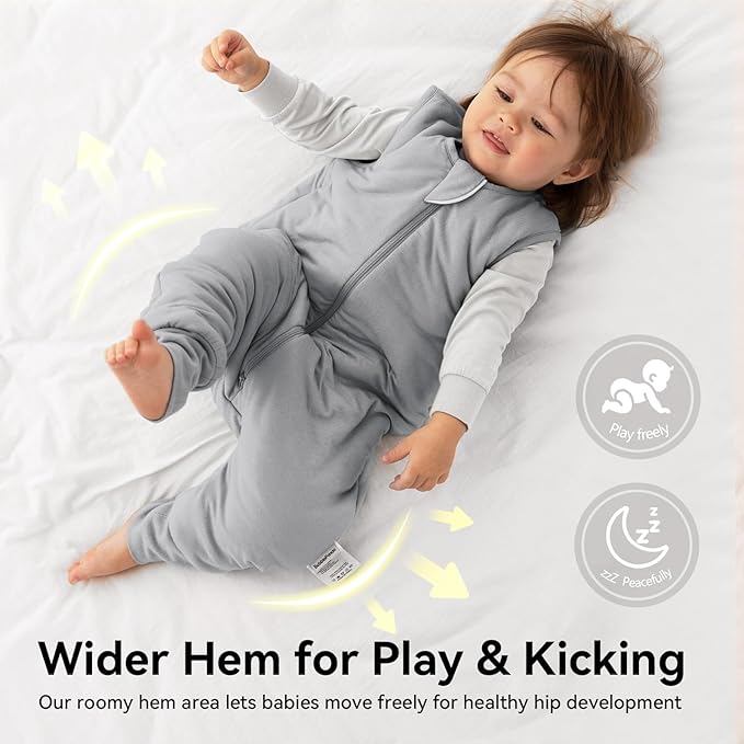 Rayon Made From Bamboo Sleep Sack 6-12 Months 0.5 Tog Ultra Soft Summer Toddler Sleep Sack with Feet 2-Way Zipper Lightweight Sleeping Bag Baby Wearable Blanket (2 Pack)-Pink & Gray