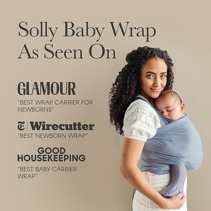 Solly Baby Wrap, Buttery-Soft Baby Carrier Newborn to Toddler 8-25 Lbs., Lightweight & Hands-Free Breathable Summer Carrier, Baby Wearing & Postpartum Essential, New Mom Gift, Natural + Grey Stripe