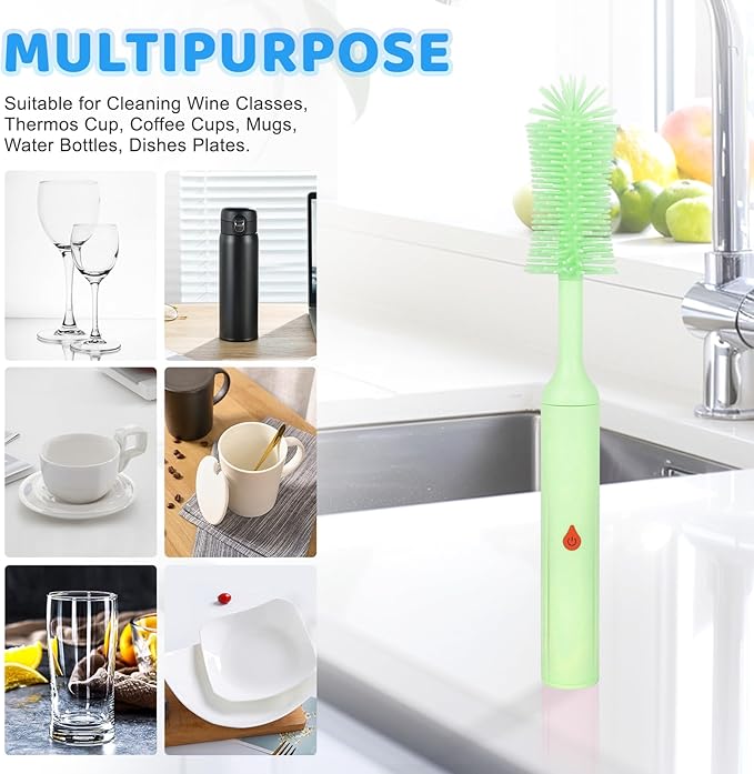 ULTRAFIRE Electric Bottle Brush, Baby Bottle Cleaner with Silicone Brush, Waterproof, 2 Modes & 360 Rotation, Green
