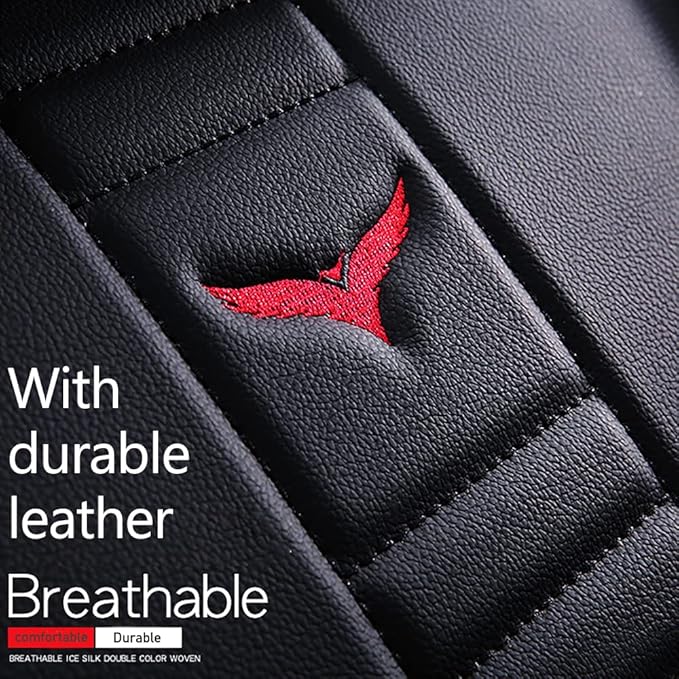 Full Set of Universal Fit Automotive Seat Covers fit for Suzuki 1999-2025 95% Models, PU Leather Automobile Interior Sets with Headrest & Back Pillow Black & Red Line