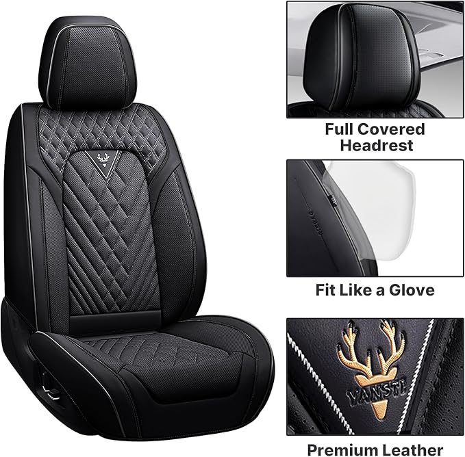 Car Seat Cover Full Set, Waterproof Leather Seat Cover,Front and Rear Auto Seat Cover, Breathable Car Seat Cushion, Full Coverage Car Seat Protector Universal Fit Most Cars (5 Seat,Black)