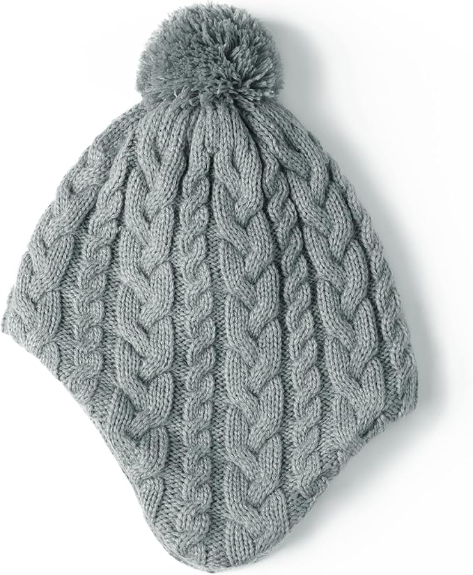 Duoyeree Kids Beanie Hat for Boys Girls Pom-pom Kint Hats Cozy Lining Winter Skull Cap