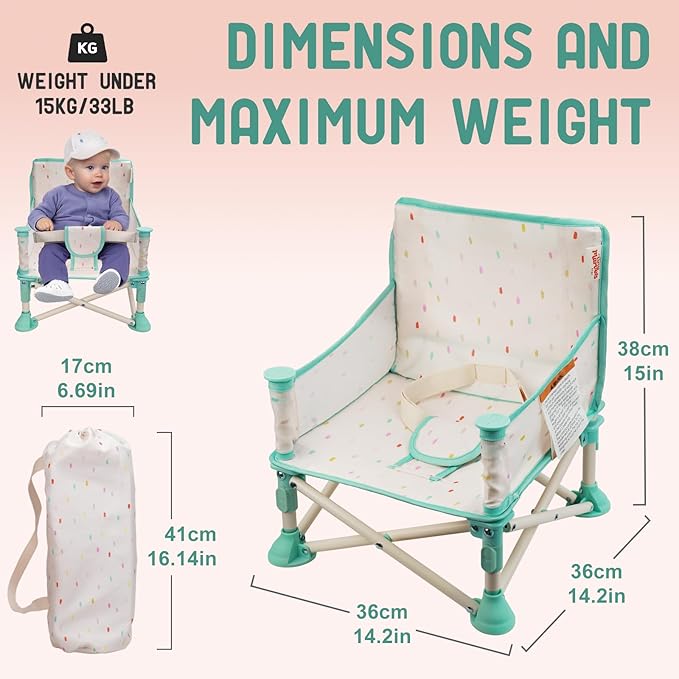 Tiny Marvels Portable 3-in-1 Baby Chair, Cozy Booster Seat, Baby Seat with Tray, Compact Foldable, Toddler Chair with Child Safety Belt Carry Bag, Perfect for Travel (Cream Confetti)