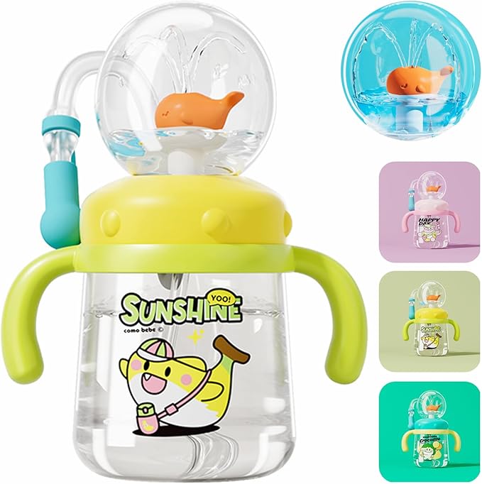 Whale Fountain Tumbler, Spill Proof Straw Cups for Toddlers Interactive Baby Straw Cup & Weighted Sippy Cups, Fun Drinking Cup with Whale Squirt 10oz/300ml