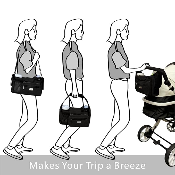 TOPDesign Universal Baby Stroller Organizer, Stroller Caddy with Detachable Mesh Bag & Heightened Insulated Cup Holders & Non-Slip Secure Hooks Accessories, Fits Most Strollers (Polka Dots)