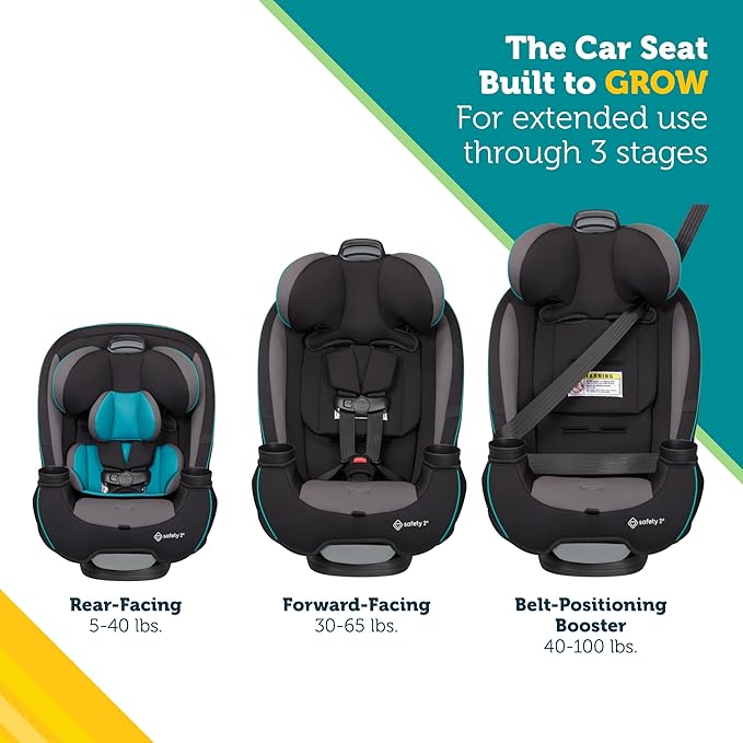 Safety 1st Grow and Go All-in-One Slim Convertible Car Seat, Rear Facing, 5-40 lbs, Forward Facing (30–65 lbs), High Back Booster Seat 40-100 pounds, Green Gables