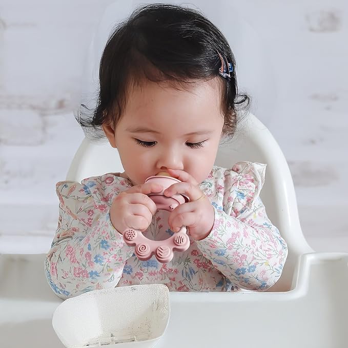 2 Pack Baby Fruit Food Feeder+Breastmilk Popsicle Molds,Baby Teethers,BPA Free,2mm Fine Holes to Prevent Choking,Perfect for Teething Relief & Infant Solid Food Introduction,3 M+（ Mauve Pink, Cream）