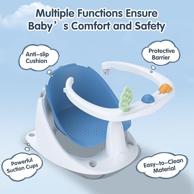 Baby Bath Seat for Babies 6 Months & Up, Non-Slip with Suction Cups, Safe & Comfortable Infant Bath Seat for Bathtub, Blue