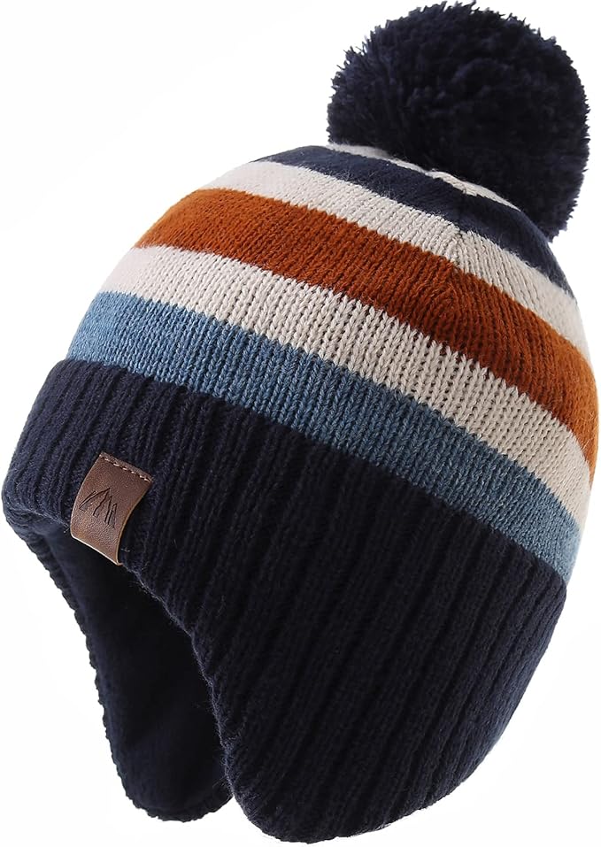 LMLALML Boys Winter Hat Earflap Knitted Beanie for Kids Warm Fleece Lined Thicken Hat for Baby