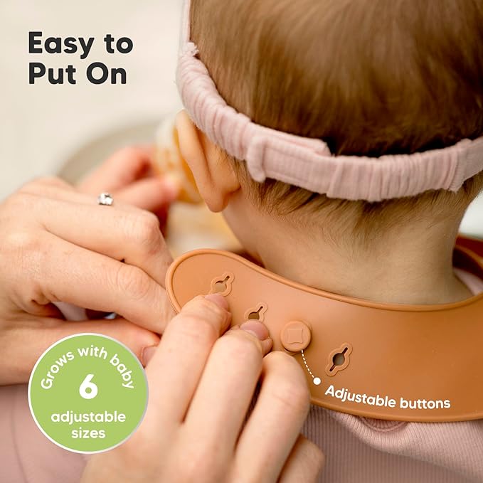 KeaBabies 2-Pack Silicone Baby Bibs for Eating - Sturdy Food-Grade Silicone Bibs for Babies Girl, Boy, Large Food Catcher, Clean & Put On Easily, Waterproof Toddler Feeding Essentials (Terracotta)
