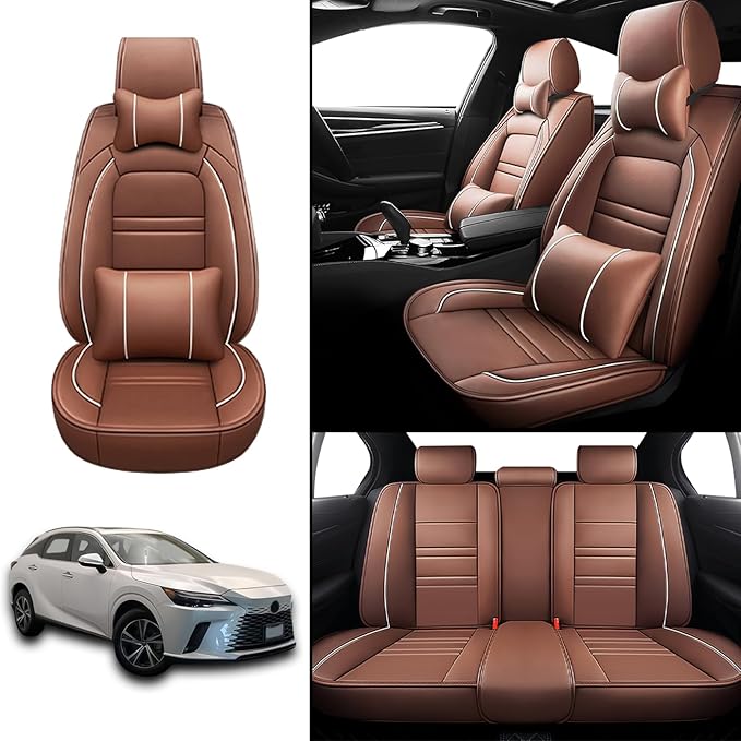 Car Seat Covers for Lexus Car rx350 2007-2024 | 5-Seats Seat Covers, Waterproof Seat Protectors, Automotive Seat Covers (Full Set with Pillow,Coffee)